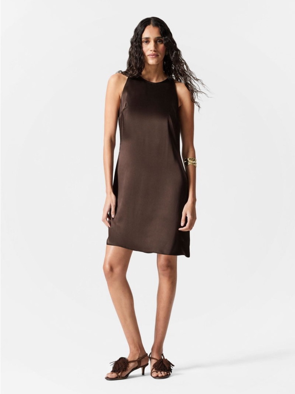 NWT & Other Stories Brown Satin Mini Dress Size 14